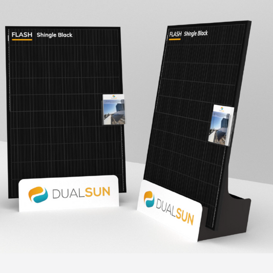 Pied d'exposition incliné avec logo Dualsun